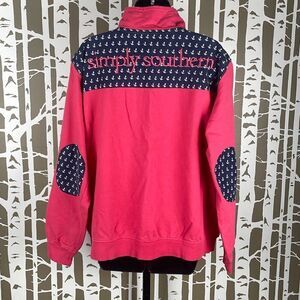 Simply Southern Anchor Print Zip Neck Sweatshirt L